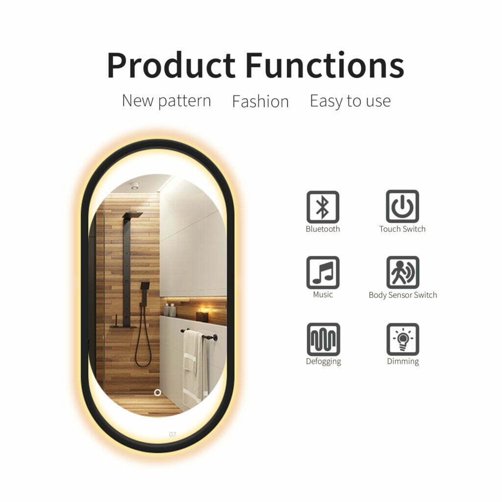 Black Frame Oval Dimming Led Bathroom Mirror - Wholesale LED Bathroom ...