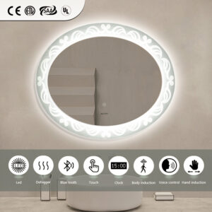 Elliptical Bathroom Mirror with Surrounding Soft Light