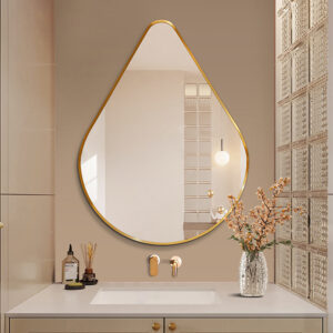 Luxury – style Drop – shaped Bathroom Mirror with Gold – rim