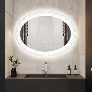 Elliptical Bathroom Mirror with Surrounding Soft Light