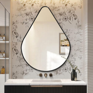 Luxury – style Drop – shaped Bathroom Mirror with Gold – rim